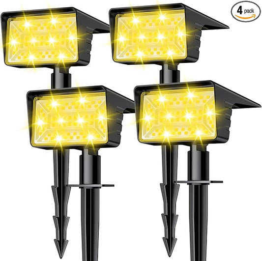 Solar Spot Lights Outdoor with 60 LED & Auto On/Off, 4 Pack Solar Lights Outdoor Waterproof IP68 with 3 Lighting Modes, 2-in-1 Solars Landscape Light for Outside, Garden, Yard(Warm White) Rootora