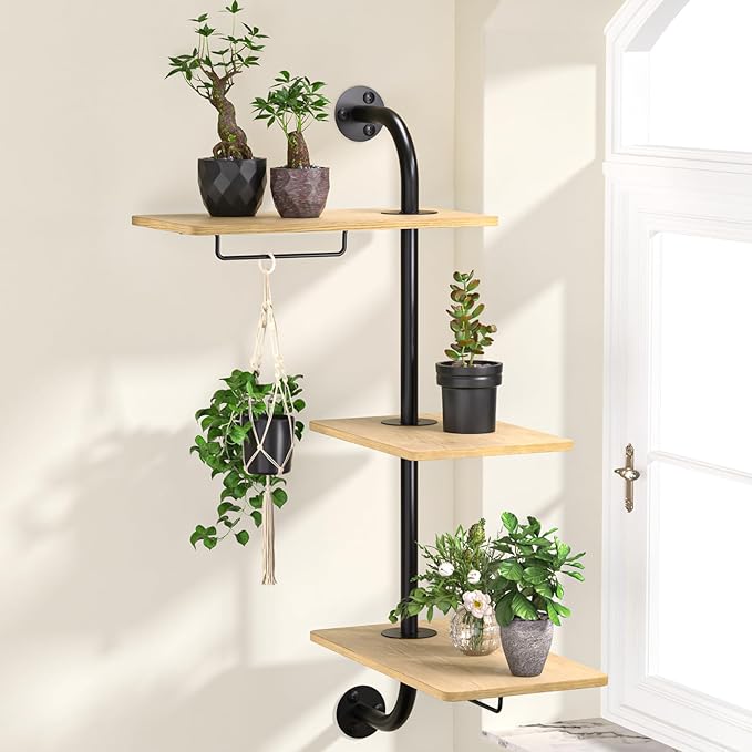 DELLAN Window Plant Shelves, Rotating Plant Shelf for Window, Wall Mounted Indoor Hanging Plants Shelf (3 Tier) DELLAN