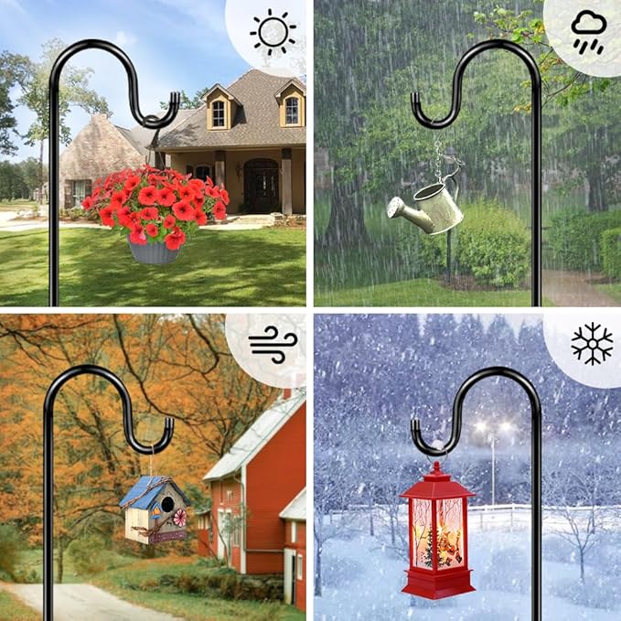 72" Shepherds Hooks for Outdoor, Heavy Duty Garden Bird Feeder Pole for Hanging Bird Feeder, Plant Baskets, Solar Light Lanterns, Outdoor Plant Hanger Hook with 7 Base Prongs,1 Pack Anideer