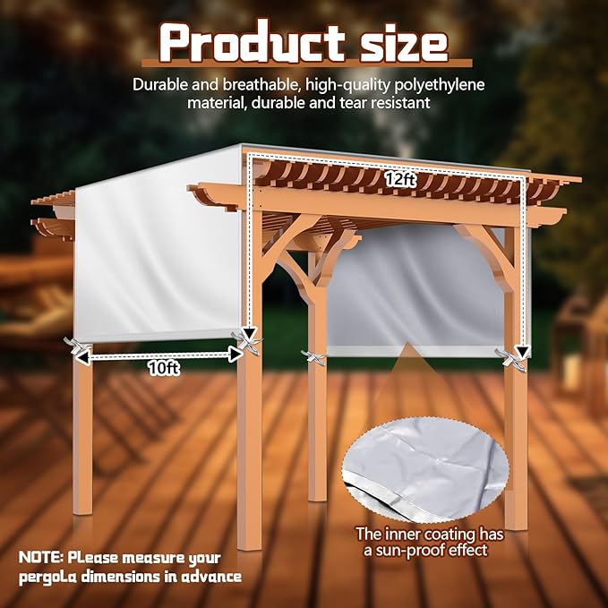 Universal Pergola Replacement Canopy Outdoor Canopy Shade Cover Waterproof Shade Top Cover for Outdoor Patio Porch Backyard(12 x 10 ft,Beige) Wowangce