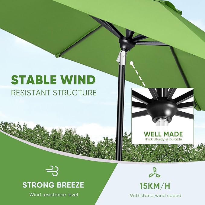 Tempera Patio Market Outdoor Table Umbrella with Auto Tilt and Crank, Large Sun Umbrella with Sturdy Pole & Fade Resistant Canopy, Easy to Set TemperaPatioLife