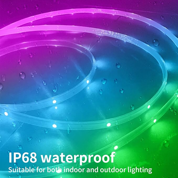 KSIPZE 100ft(2x50ft) Outdoor led Strip Lights Waterproof IP68, RGB Outdoor led Lights with Button & Bluetooth App Control, Music Sync, Timer, Exterior Led Rope Lights for Decor Balcony, Roof KSIPZE