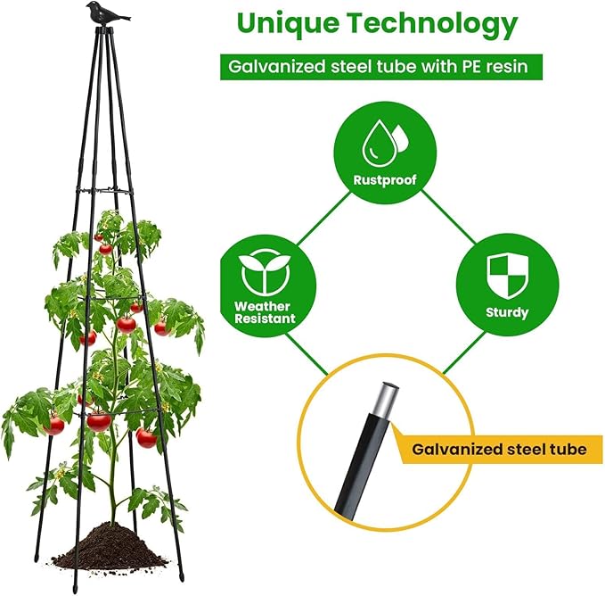 Cucumber Trellis, 67" Tall Obelisk Garden Trellis for Climbing Plants Outdoor Plastic-Coated Metal Support for Flower Vine Vegetable Tomato Cage Cucumebr Trellis Raised Bed, Black, 2 Pack follook