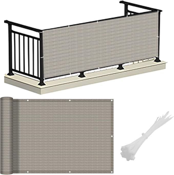 LOVE STORY Balcony Privacy Screen, 3'x10' Deck Shield Screen Fence Cover,UV Protection and Weather-Resistant, 3 FT Height for Deck, Patio, Backyard, Outdoor Pool, Porch, Railing, Beige-Grey LOVESTORY