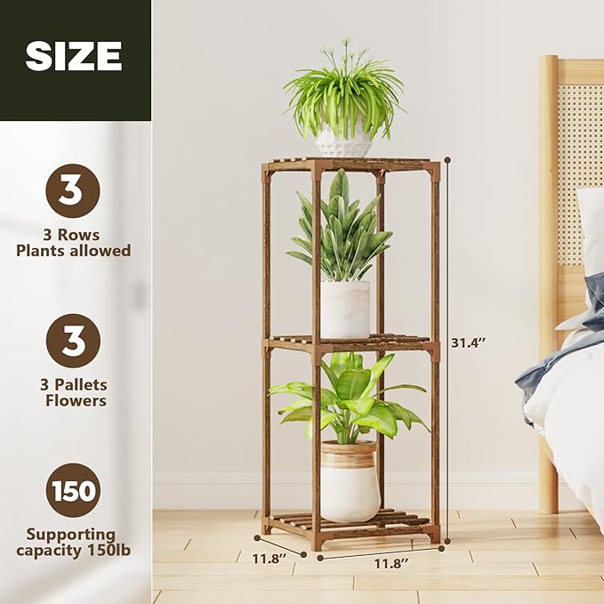 Bamworld Small Plant Stand Indoor 3 Tier Plant Shelf Outdoor Corner Plant Holder for Multiple Pots Single Plant Stand for Patio Balcony Garden Bamworld