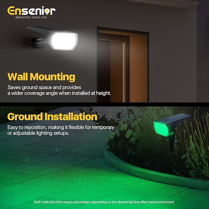 Ensenior Solar Spotlights Outdoor RGB, 7+1 Color Changing Mode Outdoor Landscape Lighting, IP65 Waterproof, Automatic ON/Off Solar Powered Spotlight Halloween Christmas Decorations (10-Pack) Ensenior