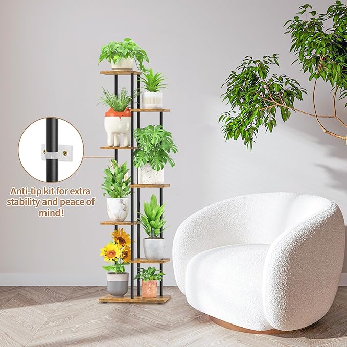 LASZOLA Black 6 Tiered Wood Plant Stand Indoor for Larger Heavy Duty Planter, Sturdy Multi Level Vertical Flowers Racks for Narrow Inside Floor, Decorate Shelving for Hold House Tree, Space Saving LASZOLA
