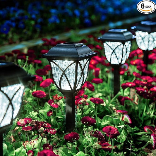 GIGALUMI 6 Pack Solar Lights Outdoor Waterproof, LED Solar Garden Lights, Outdoor Decorations, Garden Decor for Yard, Patio, Landscape, Planter, Walkway (Cold White) GIGALUMI