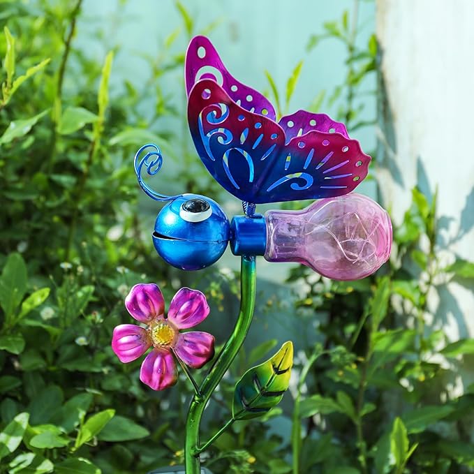 VCUTEKA Solar Garden Lights Metal Flower Decor Colorful Solar Pathway Light with LED Cracked Crystal Ball Outdoor Decorative Stake for Patio Yard Lawn Garden Decor (Purple) VCUTEKA