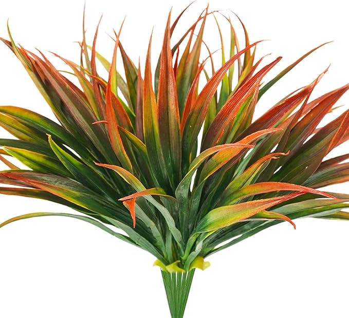 6Pcs Artificial Grass Fake Plants 17.3in Outdoor Plastic Plants UV Resistant Greenery Fake Grass for Home Window Garden Office Patio Hanging Planter Pathway Front Porch Décor Red Phliofd