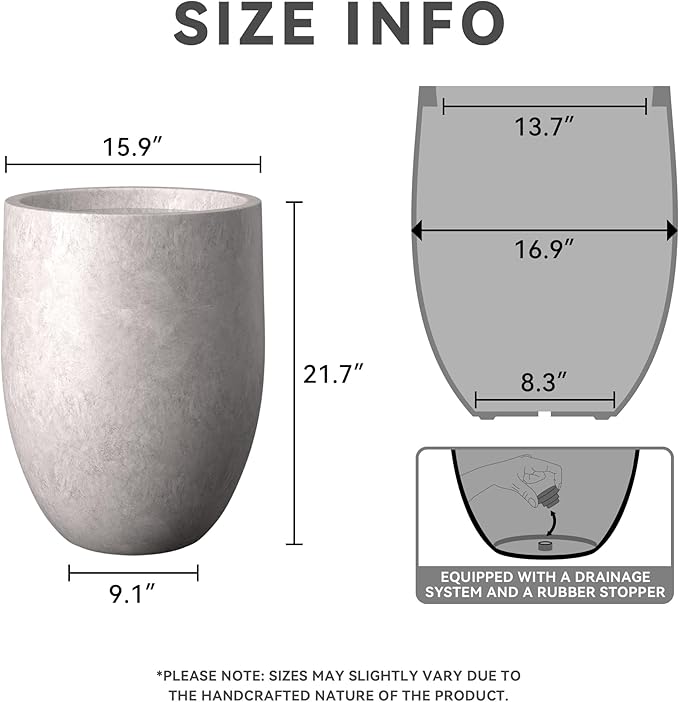 Kante Tall Concrete Planter, 21.7-Inch Height Light Gray Large Indoor Outdoor Plant Pot with Drainage Hole for Patio Garden Home, Modern Decor for Flowers and Tree Kante