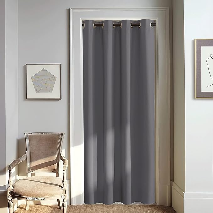 NICETOWN Grey Blackout Doorway Curtain 80 inch Length, Grommet Room Darkening Thermal Insulated Soundproof Window Treatments for Bedroom/Closet, W52 x L80, 1 Panel NICETOWN
