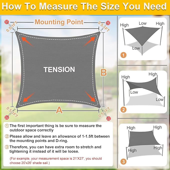 KANAGAWA Sun Shade Sail 13'x20' Dark Gray Rectangle UV Block Canopy Awning Shelter Fabric Cloth Screen for Outdoor Patio Garden Backyard KANAGAWA
