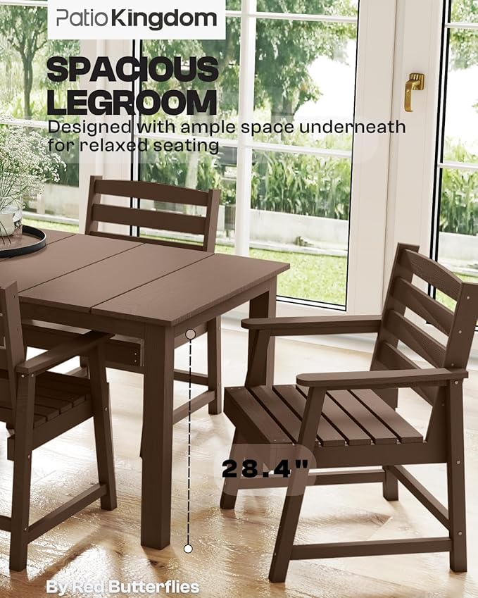9-Piece Outdoor Dining Set for 8, 75.2'' HDPE Table with Umbrella Hole & Chairs, Weather-Resistant Patio Furniture for Lawn, Yard, Balcony, Deck (Brown) PatioKingdom