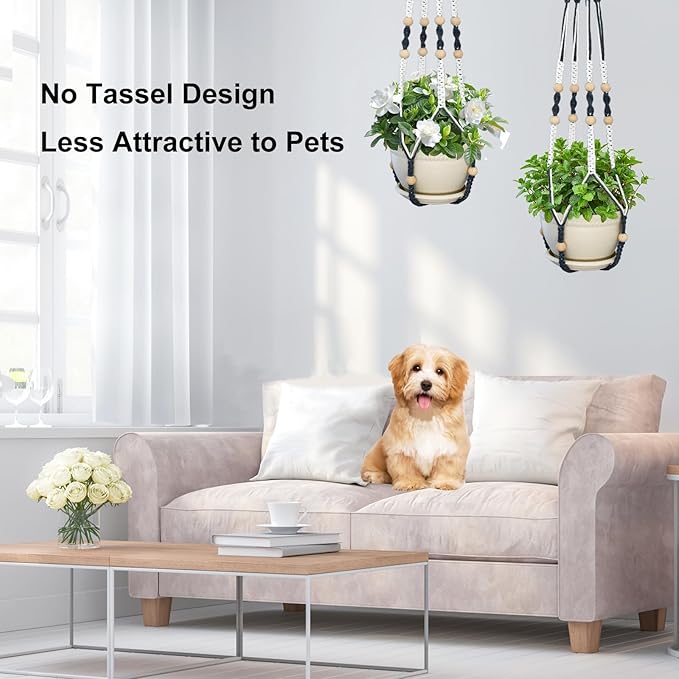 Macrame Plant Hanger with Pot, 3 Set Hanging Planters for Indoor Plants, Handmade Cotton Rope Boho Home Decor, Idea Gift for Anyone, Includes Plant Holders, Pots, Plates and Hooks (Mixed color-3) Checrxy