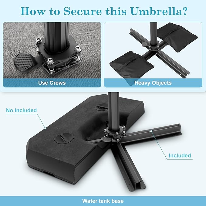 HOTEEL10x10ft Patio Umbrella Cantilever Umbrellas - Upgrade and Intensify - 360 Rotation and 5 Angles Adjustment - Aluminum Offset Pool Umbrella Outdoor Umbrellas for Patio Garden Pool HOTEEL