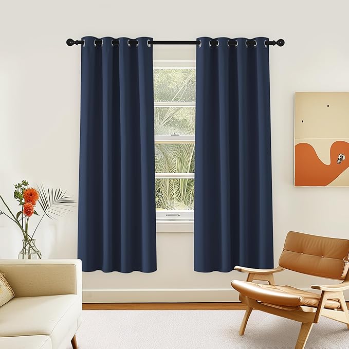 NICETOWN Navy Blue Blackout Bedroom Window Curtain, Grommet Privacy Window Treatment Energy Saving Thermal Insulated Room Darkening for Boys Room, 1 Panel, W46 x L72 NICETOWN