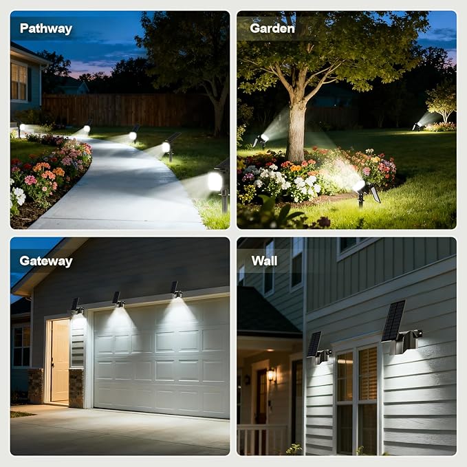23 LED Solar Spot Lights Outdoor Waterproof, 2 Pack Solar Lights UP to 20Hrs, 3 Brightness Levels Spotlight Landscape Lighting, Auto ON/Off Outdoor Solar Lights for Yard, Garden, Lawn (Cool White) Rootora