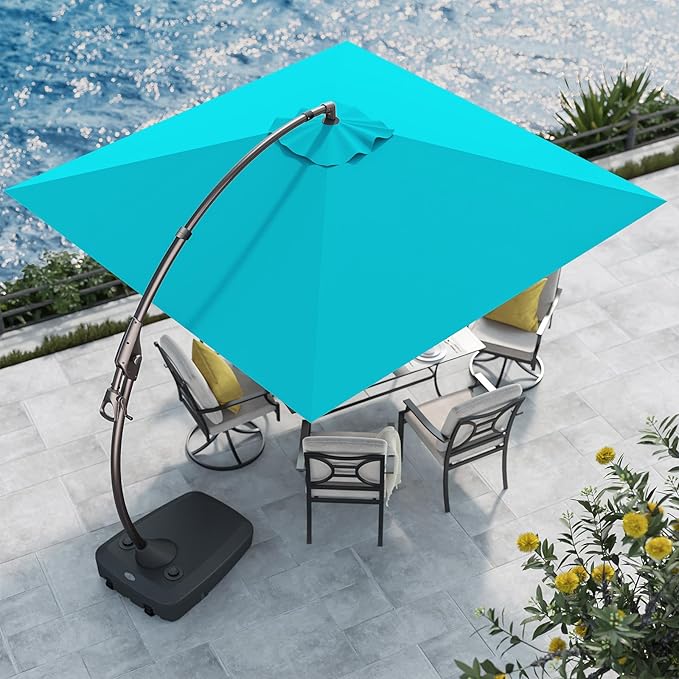 Grand patio Sunbrella 10x10 FT Cantilever Umbrella with Base Included Patio Square Aluminum Offset Umbrellas for Outdoor Pool (Aruba, 10X10 FT-SUNBRELLA) GrandPatio