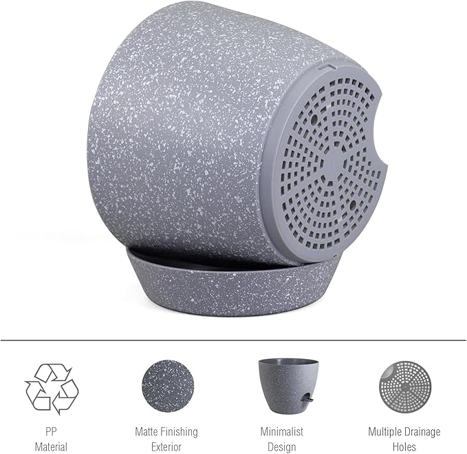 12 inch Large Self Watering Pots, Plant Pots with Mesh Drainage Holes for Indoor Outdoor Plants, Plastic Planters with Deep Reservoir for Garden House Flower Plants, Speckled Grey Meowell