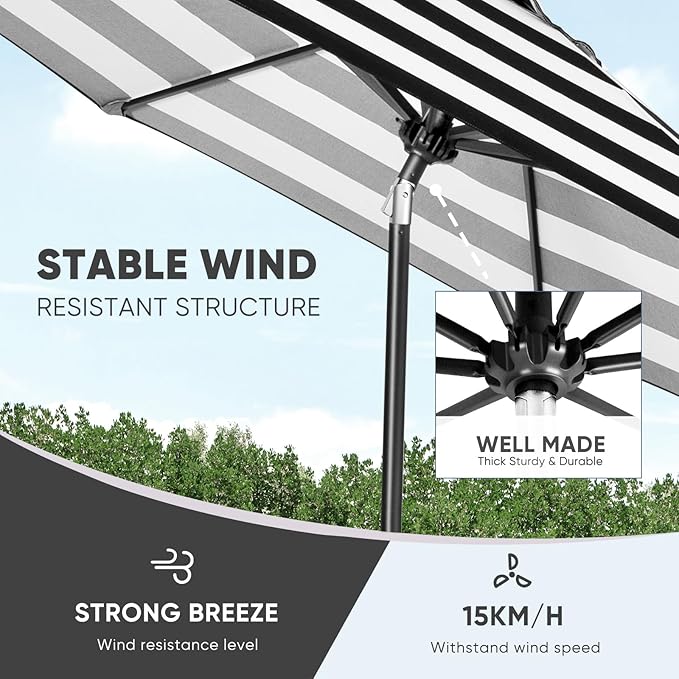 Tempera Patio Market Outdoor Table Umbrella with Auto Tilt and Crank, Large Sun Umbrella with Sturdy Pole & Fade Resistant Canopy, Easy to Set TemperaPatioLife