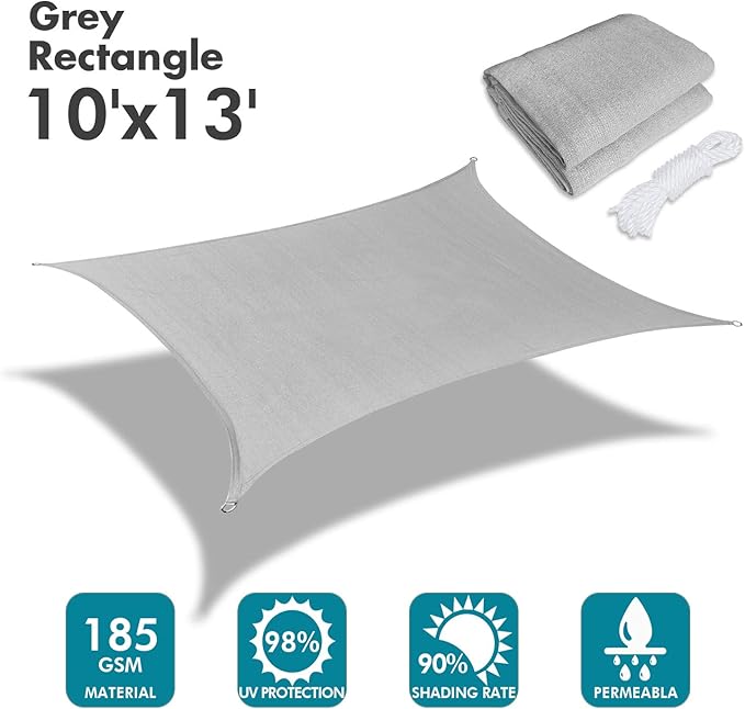 KANAGAWA Sun Shade Sail 10'x13' Gray Rectangle UV Block Canopy Awning Shelter Fabric Cloth Screen for Outdoor Patio Garden Backyard Activities KANAGAWA