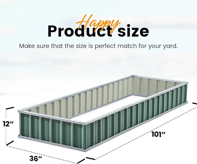KING BIRD Raised Garden Bed 101" x 36" x 12" 4 Installation Methods for DIY Galvanized Steel Metal Planter Kit Box with 2 Pairs of Gloves (Green) KINGBIRD