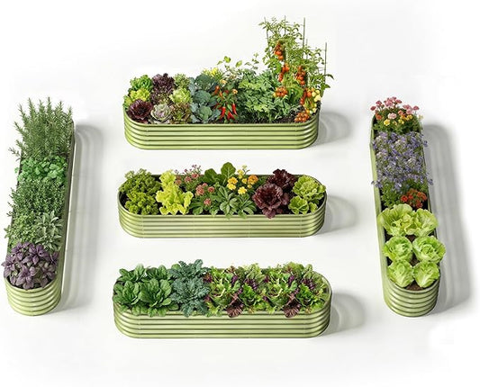 5-Pack 18” Tall Galvanized Raised Garden Beds – Everyday Kitchen Garden Layout, Fits 200 Sq Ft Patio or Backyard, 10x2x1.5 ft & 8x2x1.5 ft Metal Flower Bed for Herbs Vegetable - Moss Green Annoell