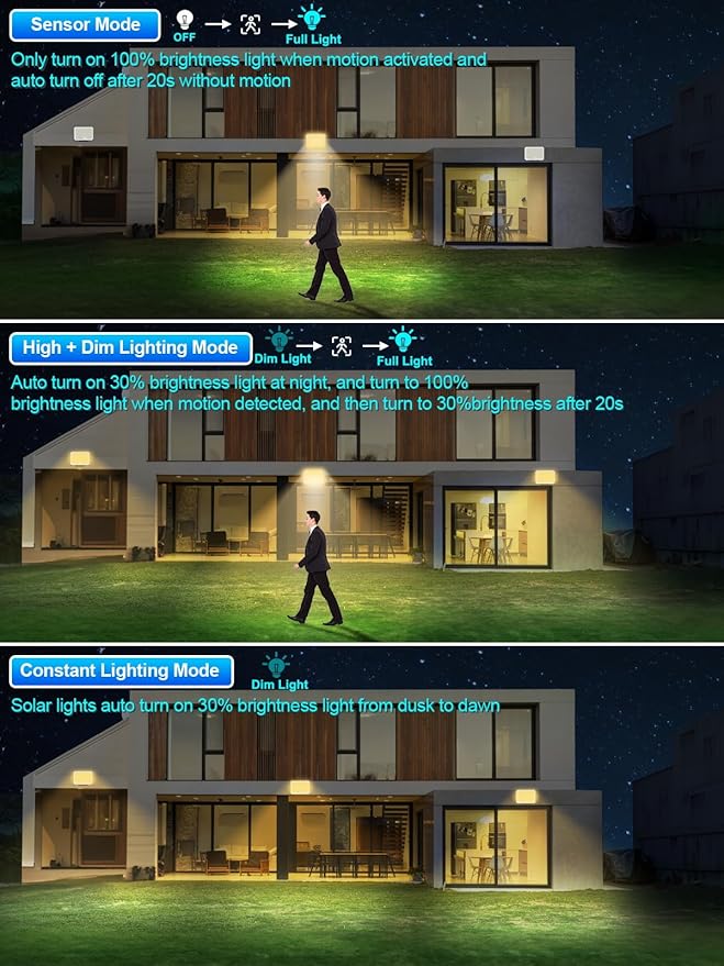 Solar Lights Outdoor Waterproof IP65, 172LED 9000K 3Modes Split Solar Motion Sensor Light Outdoor with Remote, Dusk to Dawn Solar Flood Lights outdoor for Yard,Patio,Garden,2 Pack (Warm White) Gusicil