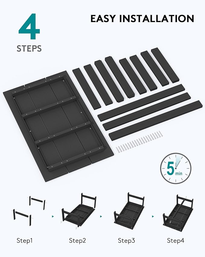 SERWALL HDPE Patio Coffee Table for Balcony, Deck, Black SERWALL