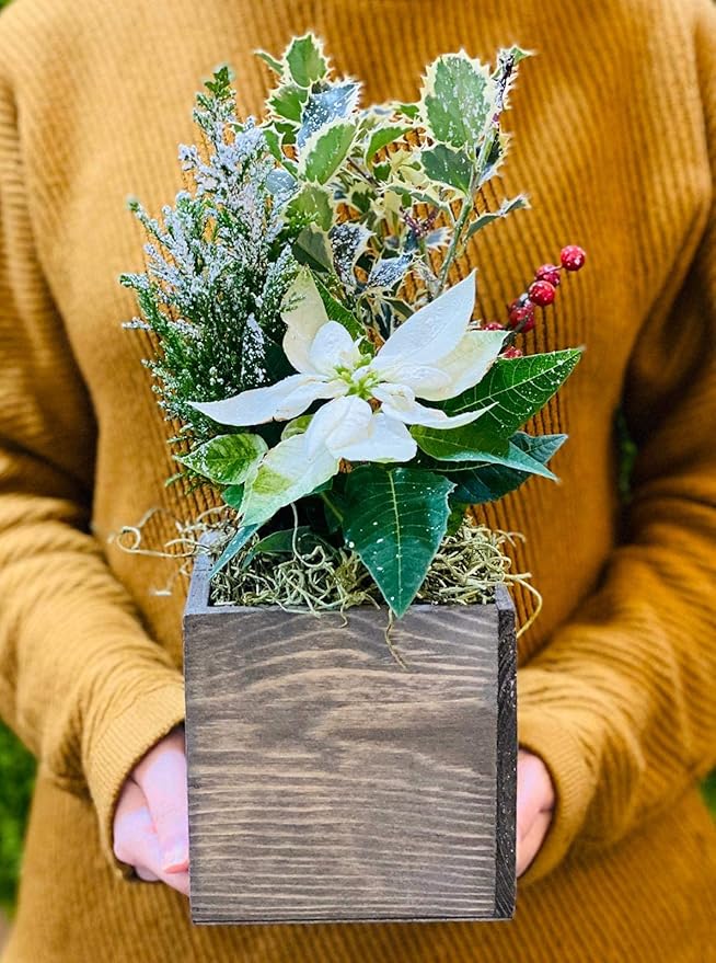 Wooden Planter Box, Rustic Barn Wood with Plastic Liner l Garden Decor l Restaurant and Wedding Decorations l Wedding Bouquets, Table Centerpiece (5x5 Set of 4, Natural) Rootora