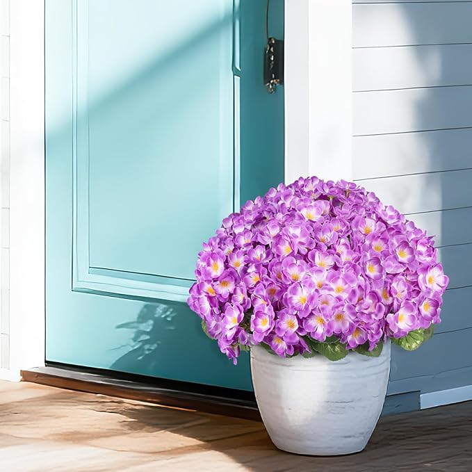 Artificial Geraniums Flowers for Outdoors, 6 Bundles Realistic Silk Fake Geranium, UV Resistant Faux Plants for Hanging Baskets, Window Boxes, Planters - Porch, Patio, Garden Decor(Purple) AmberFun