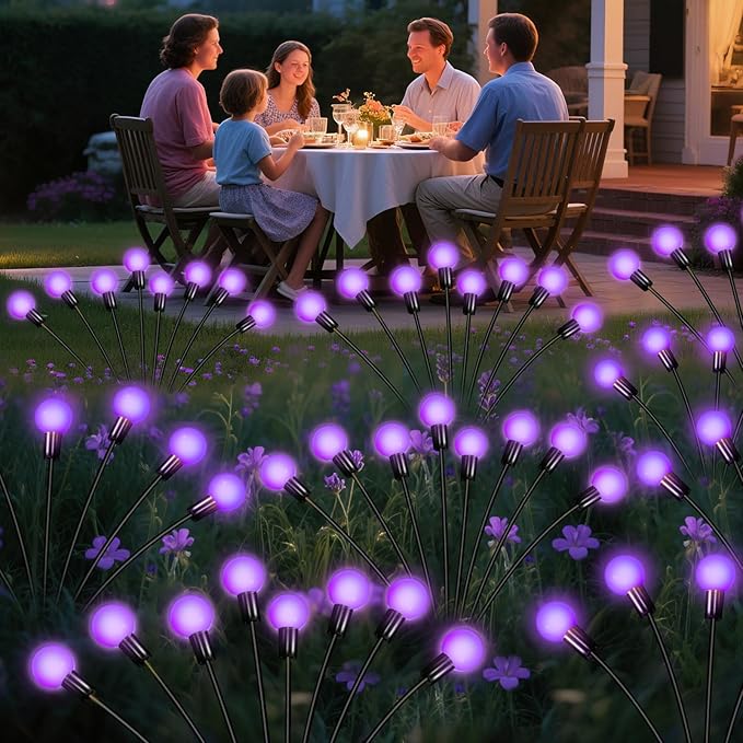 Solar Garden Lights 16 LEDs, Purple, 2 Pack 8 Heads, Outdoor Waterproof, Swaying Firefly Lights for Yard, Patio, Pathway, Lawn Decorations ZFNN