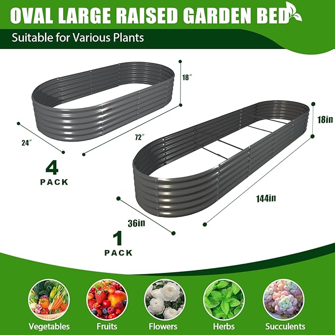 A ANLEOLIFE 5-Pack 6X2X1.5ft & 12X3X1.5ft Deep Root Galvanized Raised Garden Beds Outdoor for Planting Vegetables Flowers Herb, Quartz Grey AAnleolife