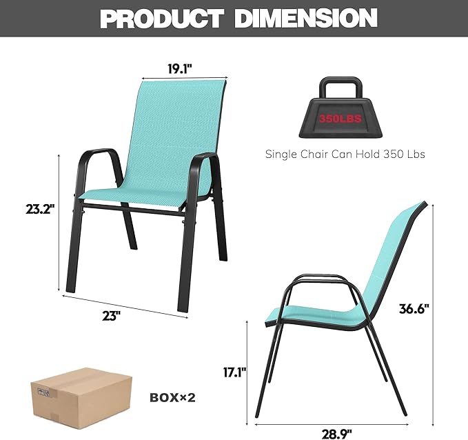 Patio Chairs Set of 8, Stackable Outdoor Dining Chairs for All Weather Textilene Fabric & Metal Frame, Outdoor Chairs Set for Backyard Deck Garden Vimstora