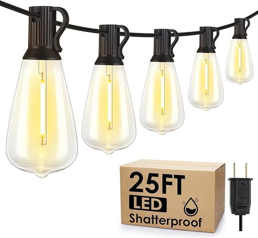 25FT Outdoor String Lights, Patio Lights with 10+1 LED Dimmable Waterproof Shatterproof ST38 Retro Edison 2700K Bulbs for Balcony Yard, Black Larkvue