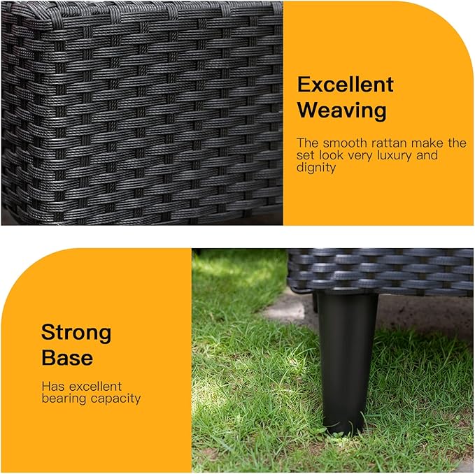 5 Pieces Patio Furniture Sets Outdoor Sectional Sofa Rattan Chair Wicker Conversation Set for Outdoor Backyard Porch Poolside Balcony Garden Furniture with Coffee Table,Khaki Cushion FDW