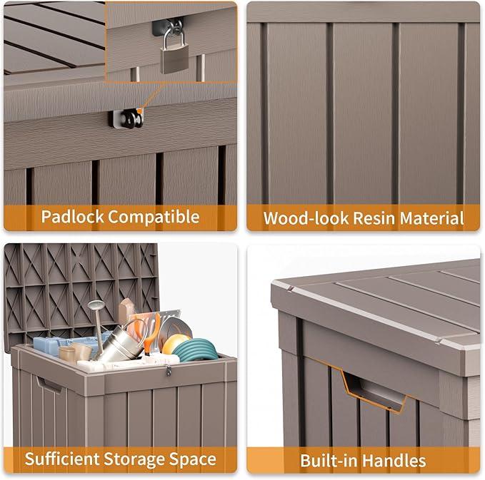 50 Gallon Waterproof Outdoor Storage Box,Resin Deck Box,Lockable Outside Storage Box Container for Patio Furniure,Garden Tools (50 Gallon,Grey) MAIUSCOLI