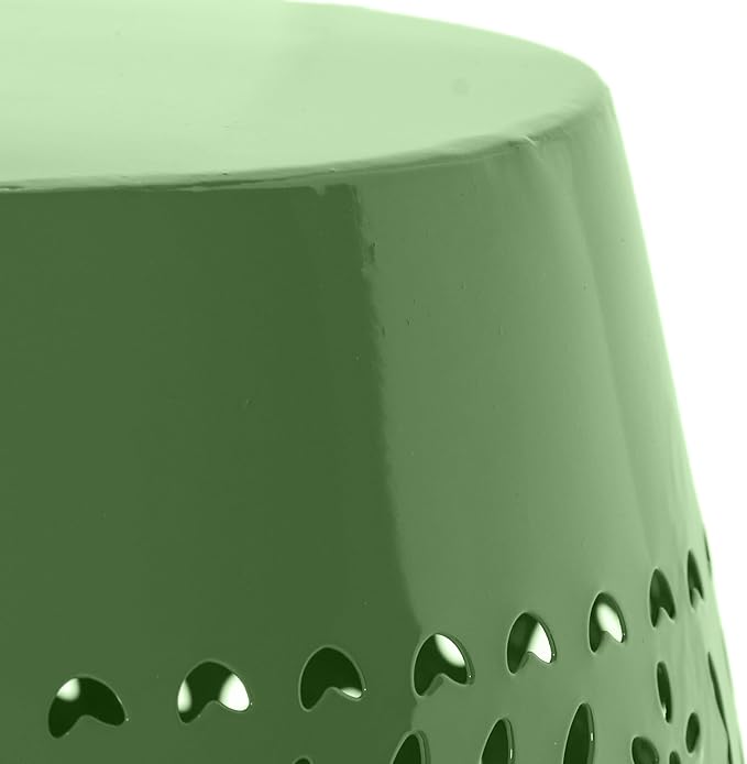 Christopher Knight Home Zoey Small Outdoor Side Table, Lace Cut Iron End Table, Metal Outdoor Stool, Hollow Drum Round Side Table, Decorative Garden Stool with Cutout Design for Patio Balcony, Green ChristopherKnightHome