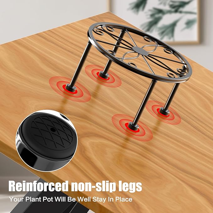 Garden Gifts Plant Lovers Gifts 3 Packs Black Metal Plant Stand with Anti-Slip Base Rustproof Heavy Duty Decorative Round Flower Stand Display Shelf for Indoor/Outdoor MetalBlackPlantStands
