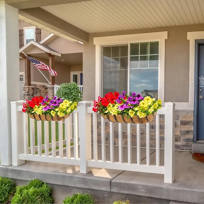 4 Pack 36 Inch Window Deck Railing Planter Boxes with Coconut Liner, Large Hanging Window Flower Boxes Metal Railing Planter for Balcony Fence Porch (4, 36 Inch) BeapTcely