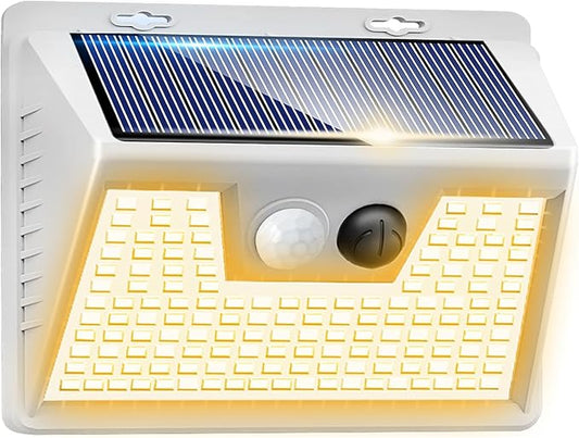 Peasur Solar Lights Outdoor Motion Sensor Waterproof, 1Pack 140LED White Solar Powered Fence Lights, 3 Modes Security Wall Lights for Garden Yard Outside Warm Peasur
