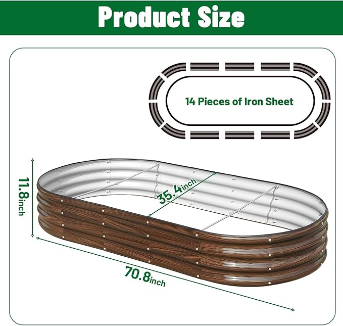 SnugNiture 2 Pcs 6x3x1ft Raised Garden Bed Kit, Outdoor Oval Metal Garden Planter, Ground Planter Box for Gardening Vegetables Flowers, Brown snugniture