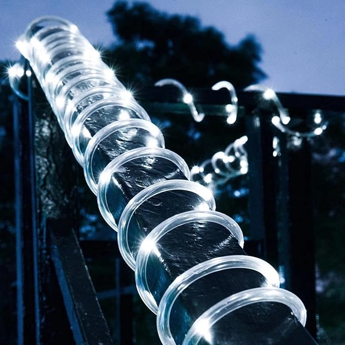 ANJAYLIA Solar Outdoor Rope Lights, 66FT 200 LED Solar Powered Rope Lights Outdoor, 8 Modes Timer Remote String Light Rope Solar Lights Outdoor Waterproof for Garden Decor, White ANJAYLIA
