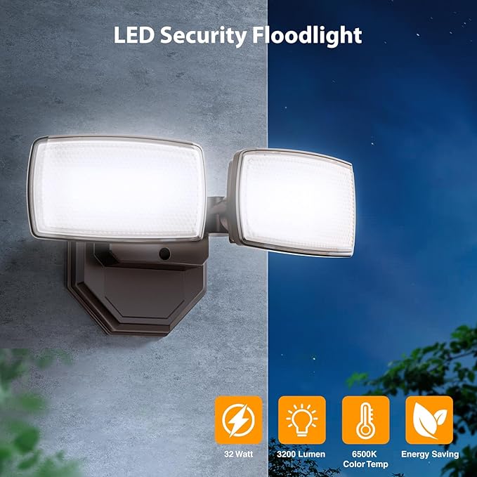 Onforu 3200LM Flood Lights Outdoor, 32W 6500K LED Security Light Switch Controlled, IP66 Waterproof Outdoor Lights, Wall Mount Exterior Flood Light with 2 Adjustable Heads Floodlights Outside Onforu