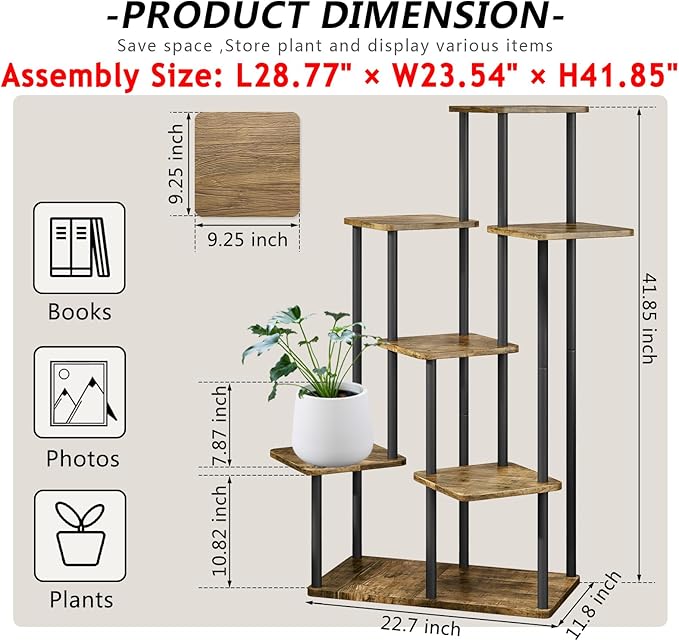 AZERPIAN Plant Stand 7 Tier Indoor Metal Flower Shelf for Multiple Plants Corner Tall Flower Holders for Patio Garden Living Room Balcony Bedroom, Black (7 Tier-Black) AZERPIAN