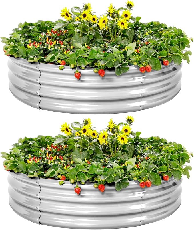 Land Guard Galvanized Raised Garden Bed 2Pcs, Planter Raised Garden Beds Outdoor, Round Clearance Raised Garden Beds for Gardening Vegetables 4x4x1ft…… LandGuard
