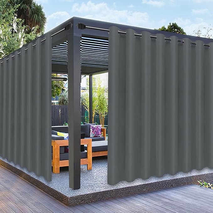 PureFit Outdoor Curtains for Patio Waterproof Weatherproof, UV Resistant Outside Curtains for Gazebo, Front Porch, Pergola, Sun Blocking Privacy Curtain, 120W x 95L inch, 1 Panel, Gray PureFit