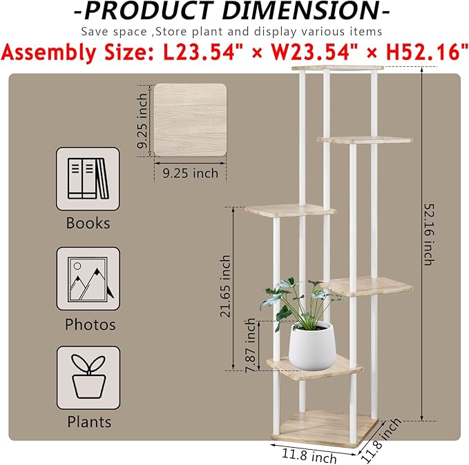 AZERPIAN Plant Stand 6 Tier Indoor Metal Flower Shelf for Multiple Plants Corner Tall Flower Holders for Patio Garden Living Room Balcony Bedroom, White AZERPIAN