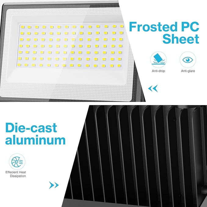 Olafus 2 Pack 130W LED Flood Light Outdoor, 13000lm LED Work Light with Plug, IP66 Waterproof Exterior Security Lights, 6500K Daylight White Outside Floodlights for Playground Yard Stadium Lawn Olafus